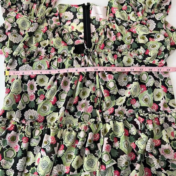 Cinq A Sept Dita Long Sleeve Floral Tiered Mini Dress Prickly Pear Size 4 - Picture 9 of 12